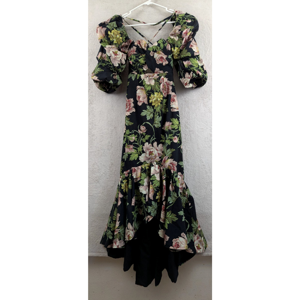 ASOS Black Floral Midi Dress with Pink and Green Bouquet